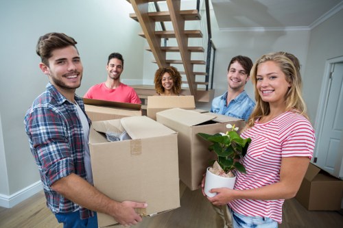 Commercial office furniture and equipment prepared for transport