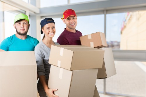 Sunbury commercial relocation planning with office furniture and moving crates