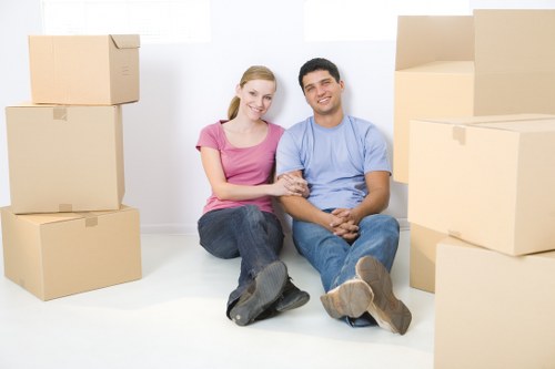 Packed boxes and furniture ready for transport in Sunbury